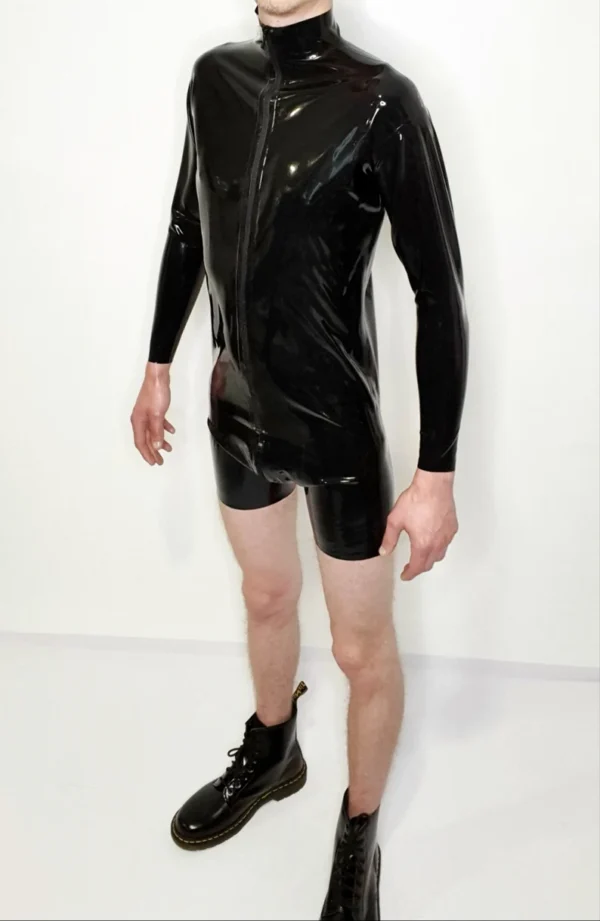 Tomy High-Collar Latex Zip Jacket with Reinforced Seams