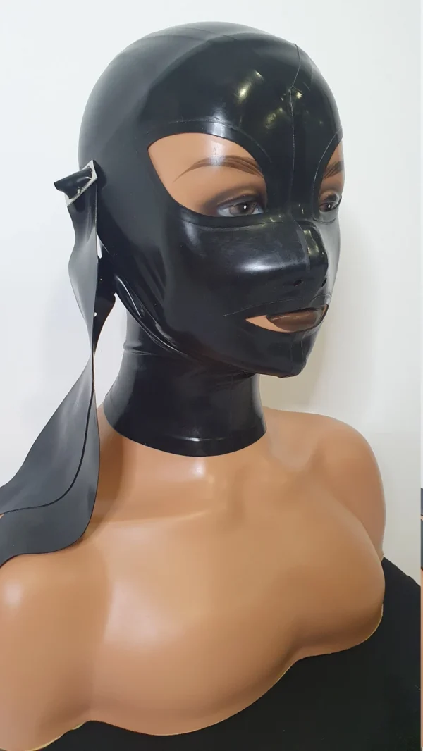 Latex Slave Hood with Removable Eye and Mouth Covers, Buckle Detail