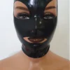 Glossy Black Latex Hood with Eye and Mouth Openings – Back Zipper & Protective Strip