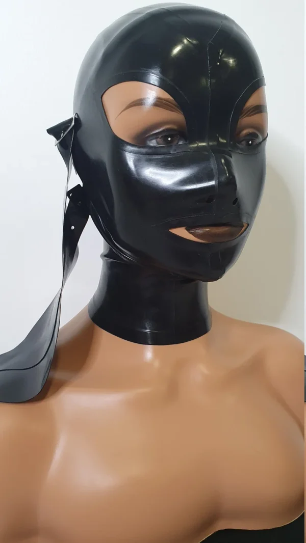 Latex Slave Hood with Removable Eye and Mouth Covers, Buckle Detail
