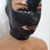 Glossy Black Latex Hood with Eye and Mouth Openings – Back Zipper & Protective Strip