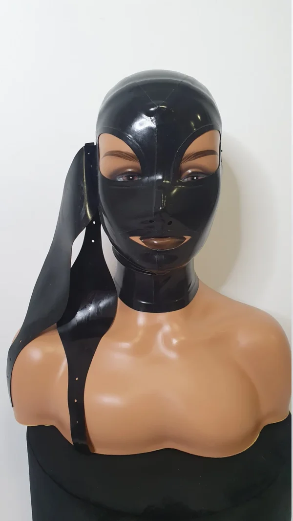 Latex Slave Hood with Removable Eye and Mouth Covers, Buckle Detail