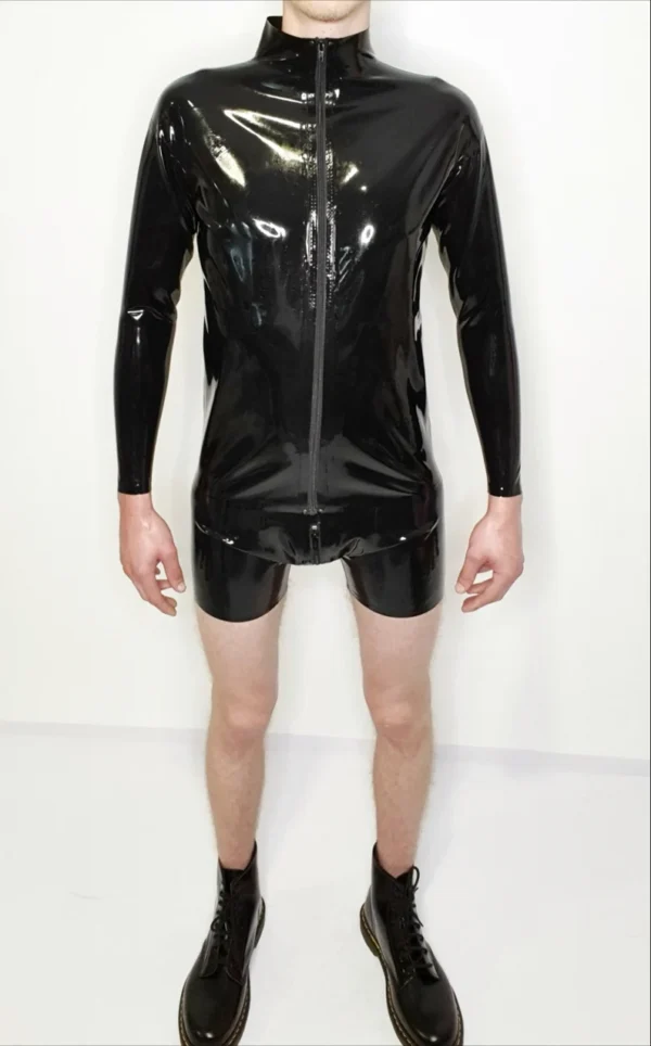 Tomy High-Collar Latex Zip Jacket with Reinforced Seams
