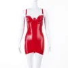 Casandra Red Latex Mini Dress with Underwired Cups and O-Ring Straps