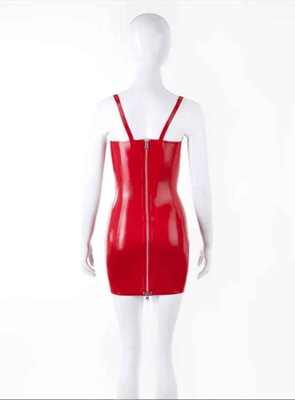 Casandra Red Latex Mini Dress with Underwired Cups and O-Ring Straps