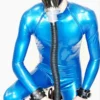 Orion Metallic Blue Latex Catsuit – Triple Zipper, Bondage-Ready Design, 0.4mm