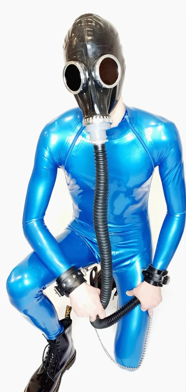 Orion Metallic Blue Latex Catsuit – Triple Zipper, Bondage-Ready Design, 0.4mm