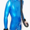 Orion Metallic Blue Latex Catsuit – Triple Zipper, Bondage-Ready Design, 0.4mm