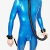 Orion Metallic Blue Latex Catsuit – Triple Zipper, Bondage-Ready Design, 0.4mm
