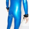 Orion Metallic Blue Latex Catsuit – Triple Zipper, Bondage-Ready Design, 0.4mm