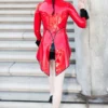 Elegant Red Latex Tailcoat Jacket with Black Collar and Button Cuffs