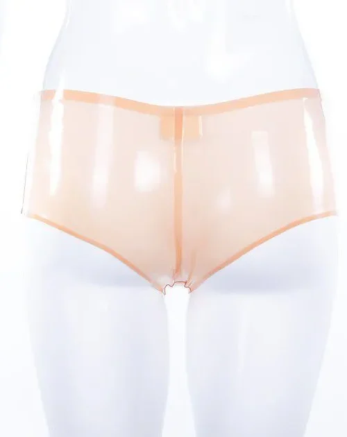 Simone Semi-Transparent Latex Cheeky Shorts – Flesh Tone with Optional Trim