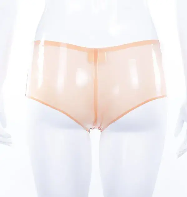 Simone Semi-Transparent Latex Cheeky Shorts – Flesh Tone with Optional Trim