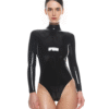 High-Neck Glossy Latex Bodysuit with Crotch Zip and Long Sleeves