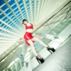 Sleek Red Halter Latex Skirt with Ruffle Hem