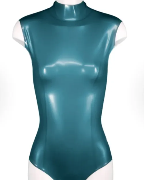 Angela High Neck Sleeveless Latex Bodysuit – Pearl Sheen Blue