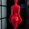Red Detachable Latex Hood with Eye Mask and Mouth Cover