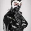 Panda Cat Latex Hood with Ears – Black and White Fetish Mask