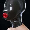 Glossy Latex Hood with Red Inflatable Gag and Rear Zipper