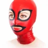 Red Latex Hood with Black Eye & Mouth Trim and Rear Zipper