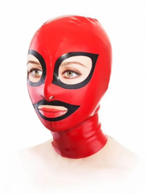 Red Latex Hood with Black Eye & Mouth Trim and Rear Zipper