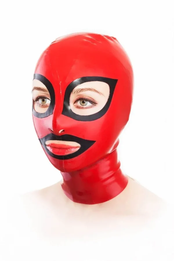 Red Latex Hood with Black Eye & Mouth Trim and Rear Zipper