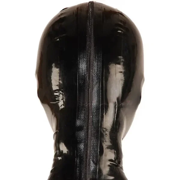 Classic Black Latex Hood with Eye Openings and Rear Zipper – 0.4mm Panel Design