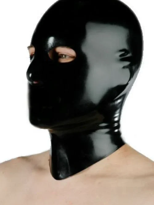 Classic Latex Hood with Eye & Nose Holes – Rear Zipper Design
