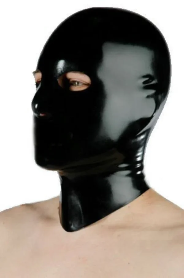 Classic Latex Hood with Eye & Nose Holes – Rear Zipper Design