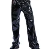 Unisex Black Latex Tracksuit Pants with Drawstring Waist