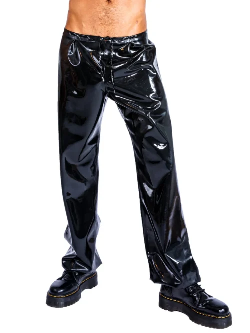 Unisex Black Latex Tracksuit Pants with Drawstring Waist