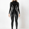 Classic Black Latex Catsuit with Front Zipper Closure