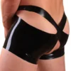 Men's Open Front and Back Latex Shorts - Bold Cutout Rubber Boxer