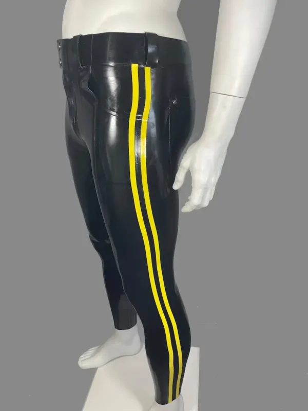 Latex Skincut Jeans with Yellow Side Stripes and Belt Loops