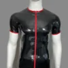Latex Crew Neck Short Sleeve T-Shirt with Red Zip Trim – Sleek and Modern Rubber Top