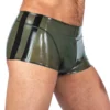 Army Green Latex Boxer Shorts with Black Side Stripes