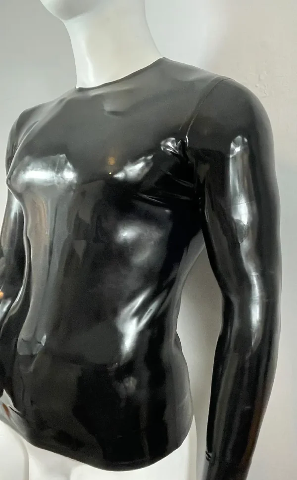 Sleek Latex Crew Neck Long Sleeve T-Shirt
