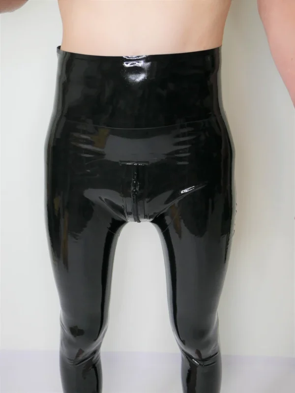 High-Waist Latex Leggings with Dual Zipper and 3D Contour – Black