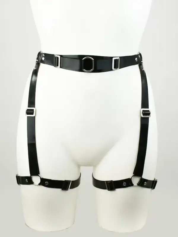 Heavy Duty Latex Leg Harness with Wide Adjustable Straps and Nickel Hardware