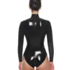 High-Neck Glossy Latex Bodysuit with Crotch Zip and Long Sleeves