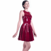 Elegant Latex Skater Dress with Oversized Chest Bow and Open Back