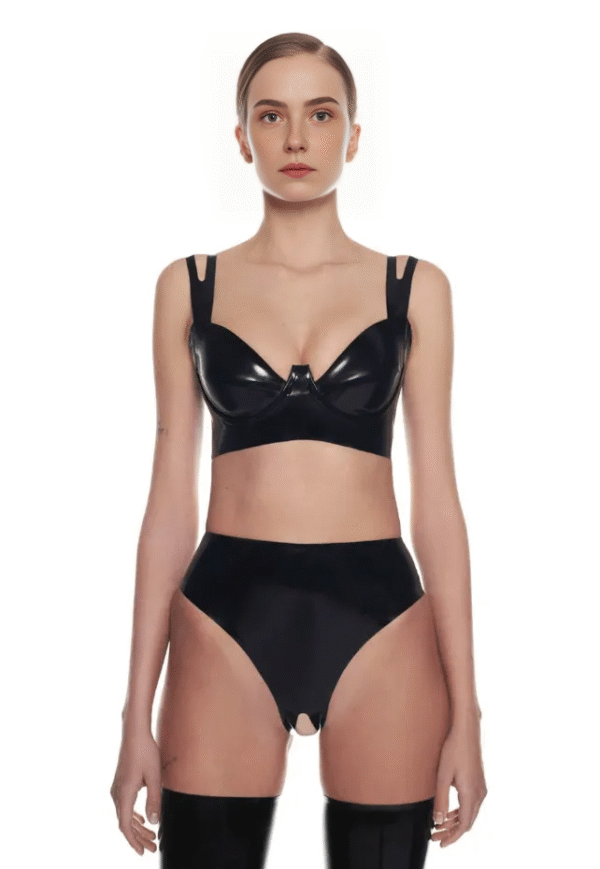 Luxe Cutout Underwire Latex Lingerie Set – Bra & Crotchless Panty