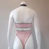 Latex Pin-Striped Two Piece Set – Halter Crop Top & High-Waist Thong