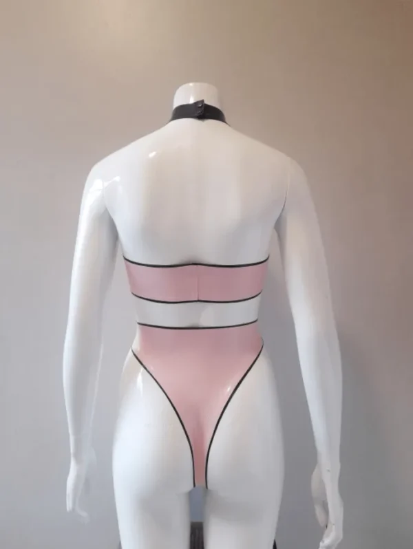 Latex Pin-Striped Two Piece Set – Halter Crop Top & High-Waist Thong