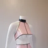 Latex Pin-Striped Underboob Crop Top with Halter Neck and Snap Collar