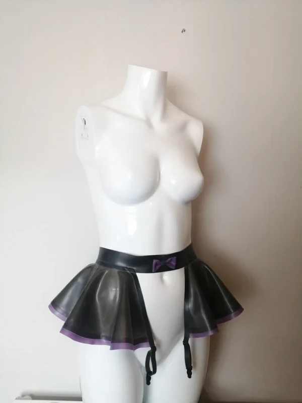 Latex Peplum Suspender Belt with Bow and Trim
