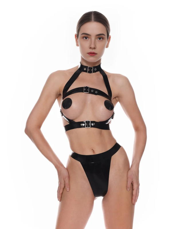 Latex Harness & Panties Set – Sexy Adjustable Wetlook Lingerie