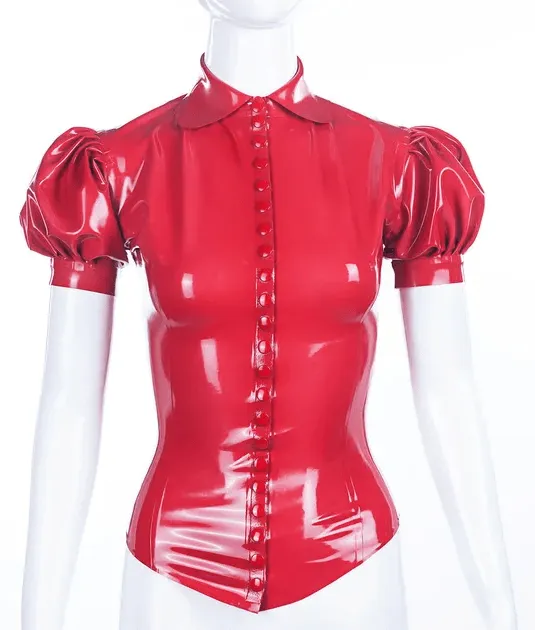 Mimi Puff Sleeve Latex Blouse – Fitted Design with Front Snap Closure