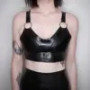Luxe Black Latex Bralette with O-Ring and D-Ring Detail – Reinforced Halter Crop Top