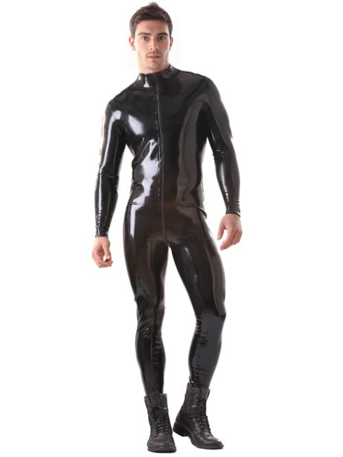 Classic High-Neck Latex Catsuit with Full Front Zip